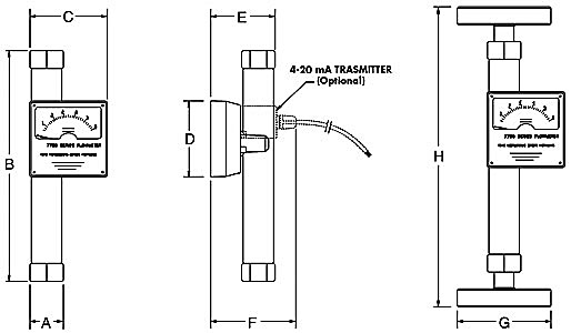 7710 Series Flowmeter Size
